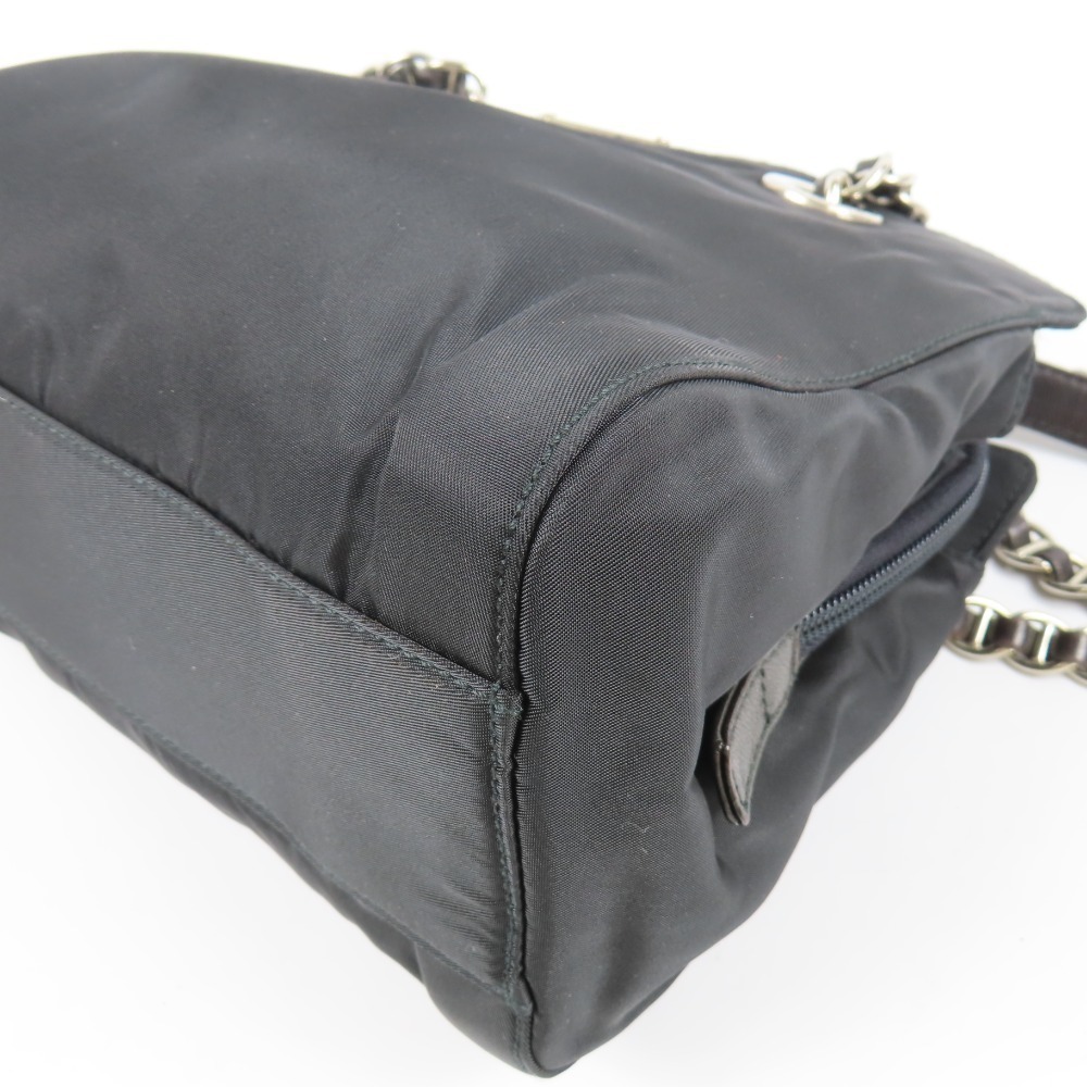 Prada Chain Shoulder Bag Triangle Logo Nylon Leather Black - Picture 3 of 15